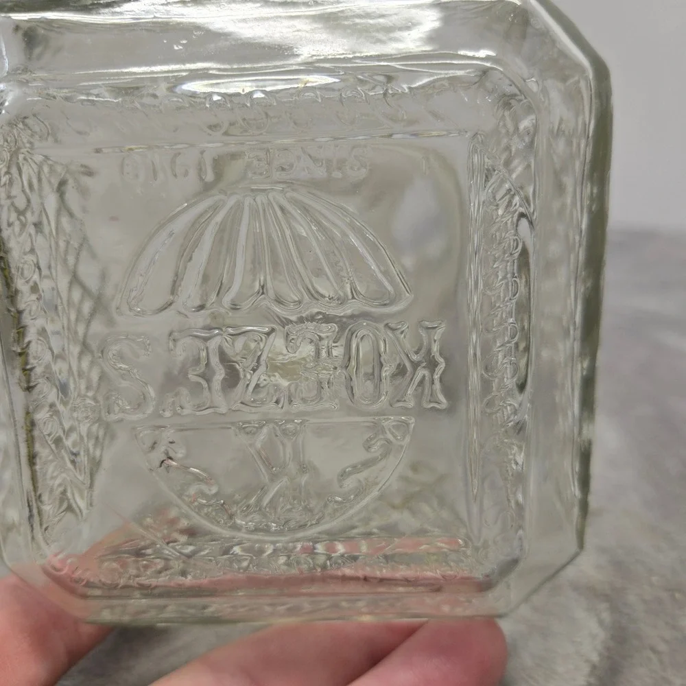 Vintage Koeze's Glass Apothecary Jar Clear Diamond Pattern Canister with Lid 8in